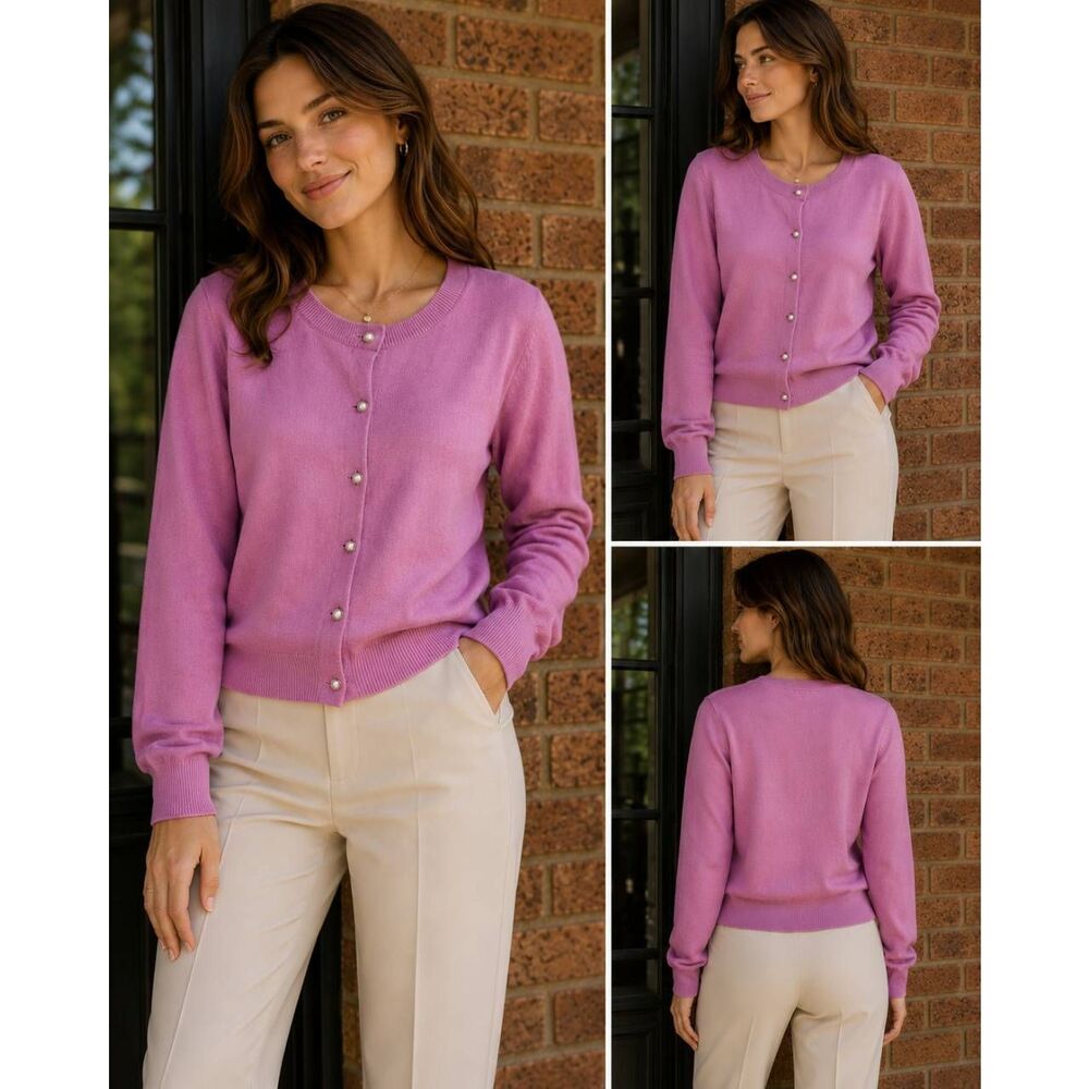 Ann Taylor Purple Pearl Button Cardigan Sweater Size Large
